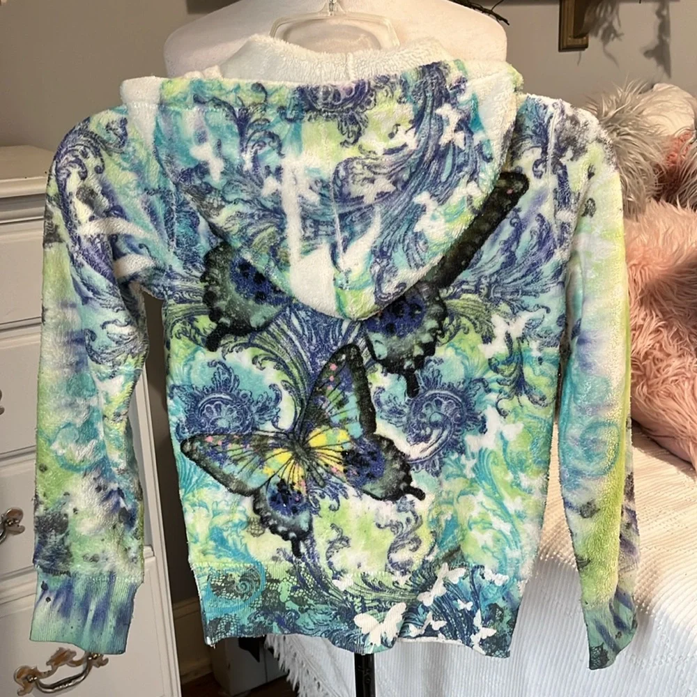 Self Esteem Fleece Hooded Zip Jacket Girls 7 8 Hippie Butterfly
